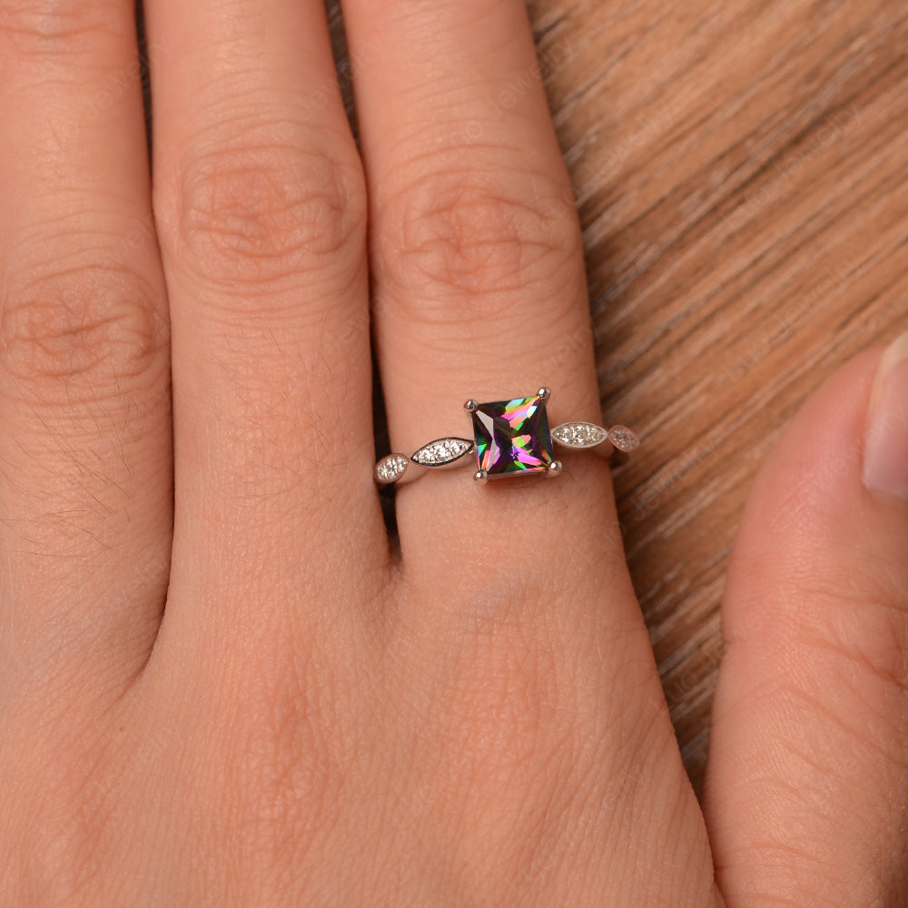 Princess Cut Mystic Topaz Ring White Gold - LUO Jewelry