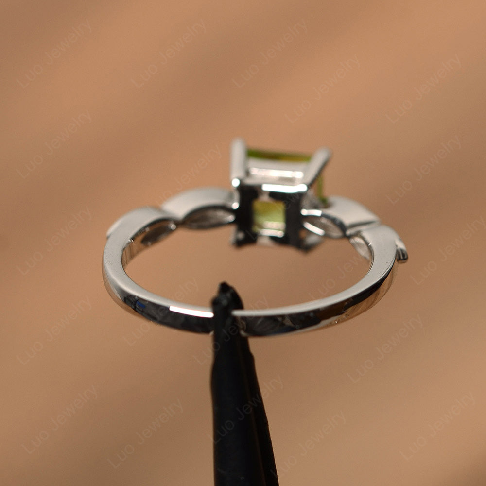 Princess Cut Peridot Ring White Gold - LUO Jewelry
