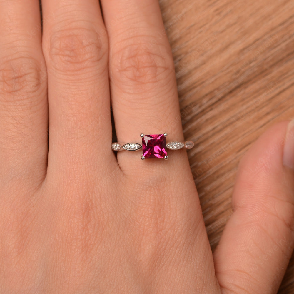 Princess Cut Ruby Ring White Gold - LUO Jewelry