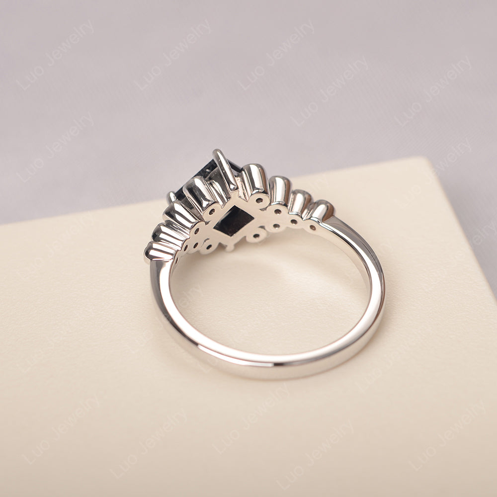 Princess Cut Black Stone Engagement Ring Rose Gold - LUO Jewelry