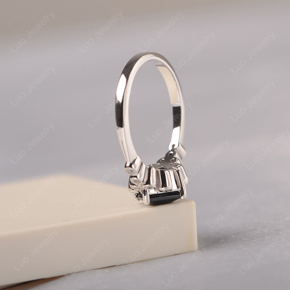 Princess Cut Black Stone Engagement Ring Rose Gold - LUO Jewelry
