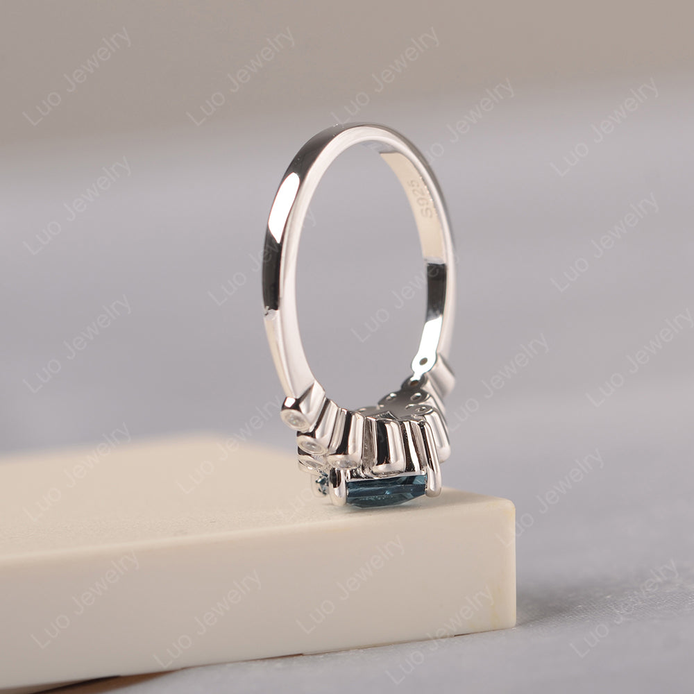 Princess Cut London Blue Topaz Engagement Ring Rose Gold - LUO Jewelry