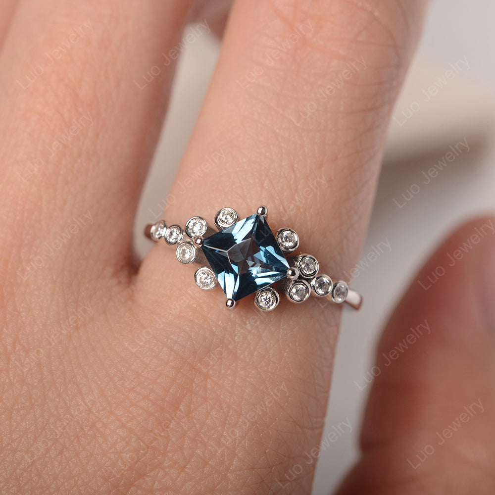 Princess Cut London Blue Topaz Engagement Ring Rose Gold - LUO Jewelry