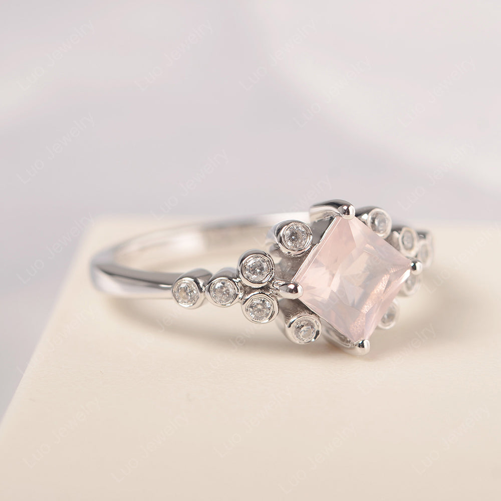 Princess Cut Rose Quartz Engagement Ring Rose Gold - LUO Jewelry