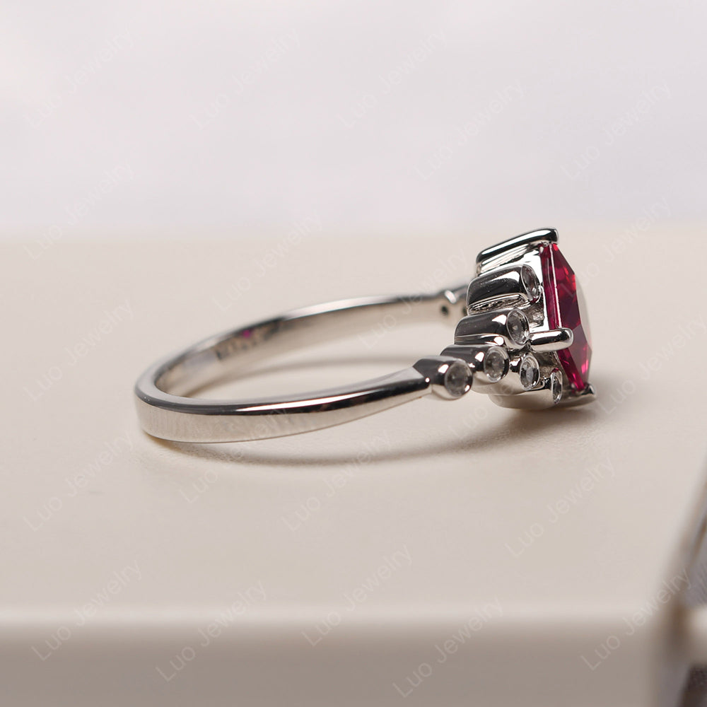 Princess Cut Lab Ruby Engagement Ring Rose Gold - LUO Jewelry