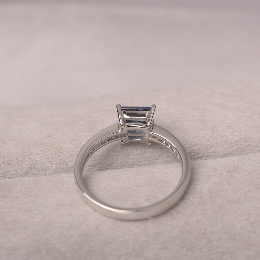 Alexandrite Wedding Rings Princess Cut Rose Gold - LUO Jewelry