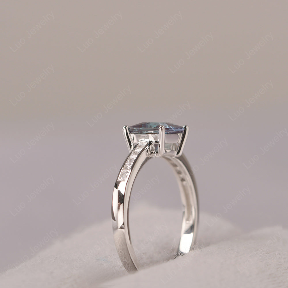 Alexandrite Wedding Rings Princess Cut Rose Gold - LUO Jewelry