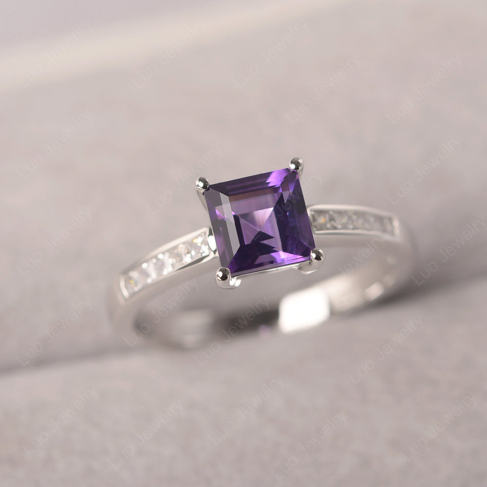 Amethyst Wedding Rings Square Cut Rose Gold - LUO Jewelry