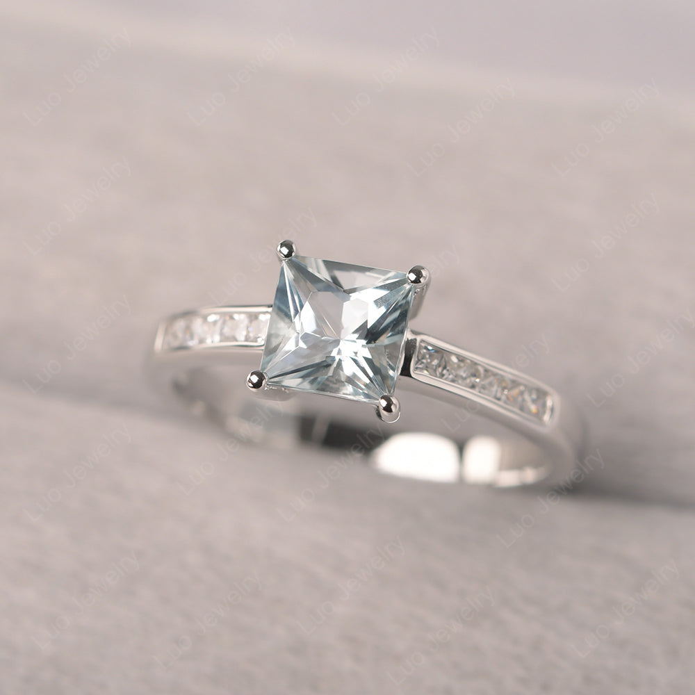 Aquamarine Wedding Rings Princess Cut Rose Gold - LUO Jewelry