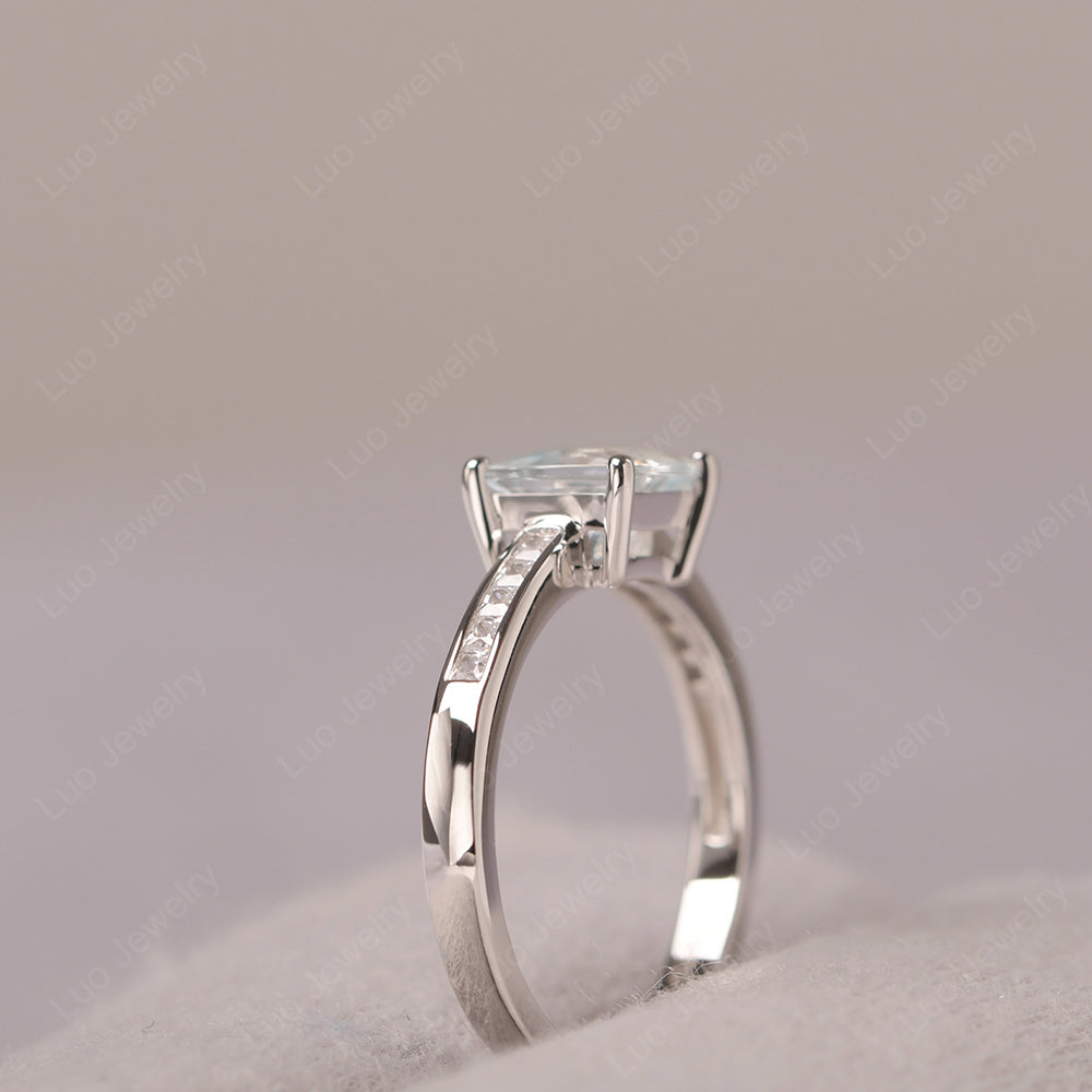 Aquamarine Wedding Rings Princess Cut Rose Gold - LUO Jewelry
