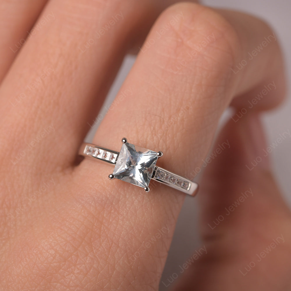 Aquamarine Wedding Rings Princess Cut Rose Gold - LUO Jewelry