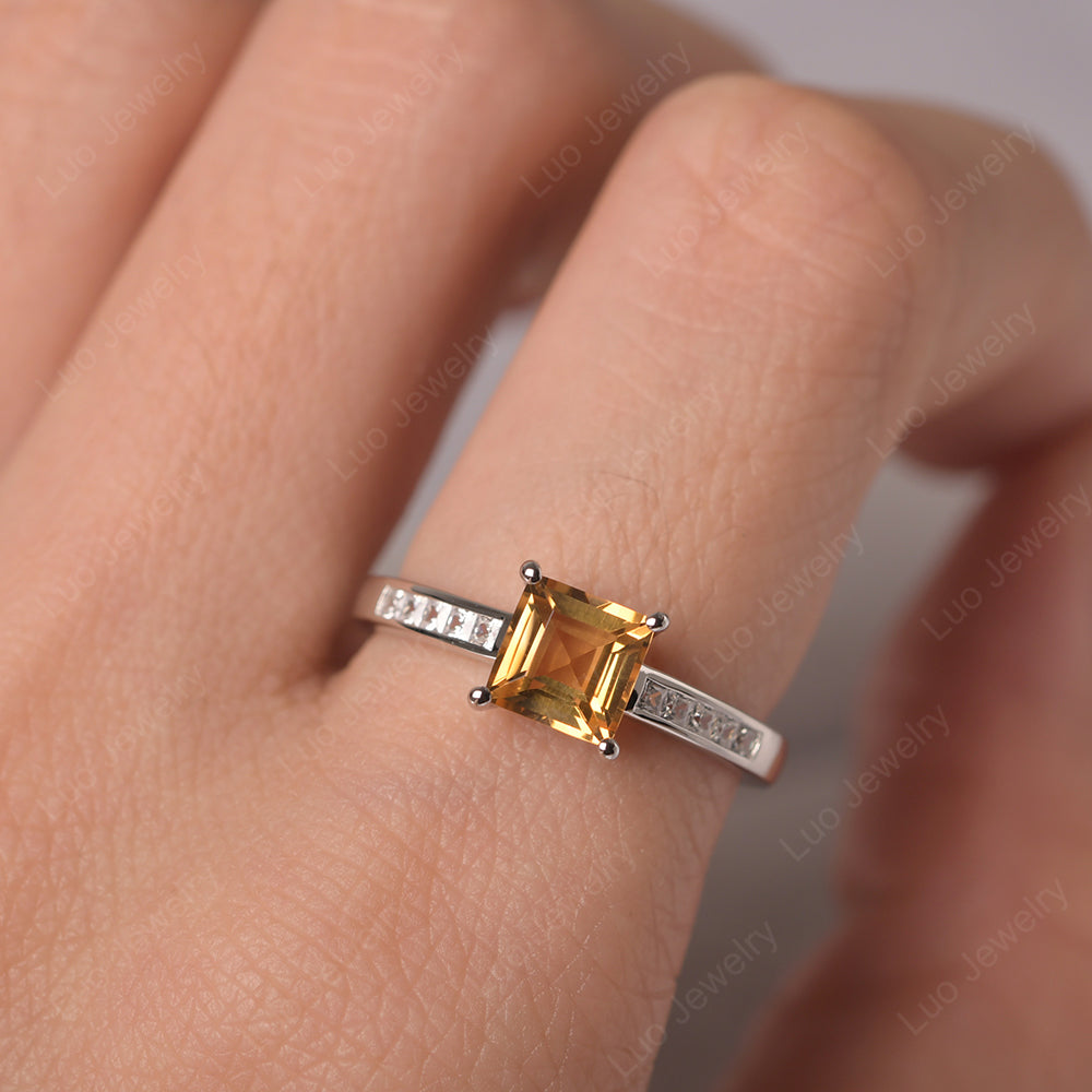 Citrine Wedding Rings Square Cut Rose Gold - LUO Jewelry