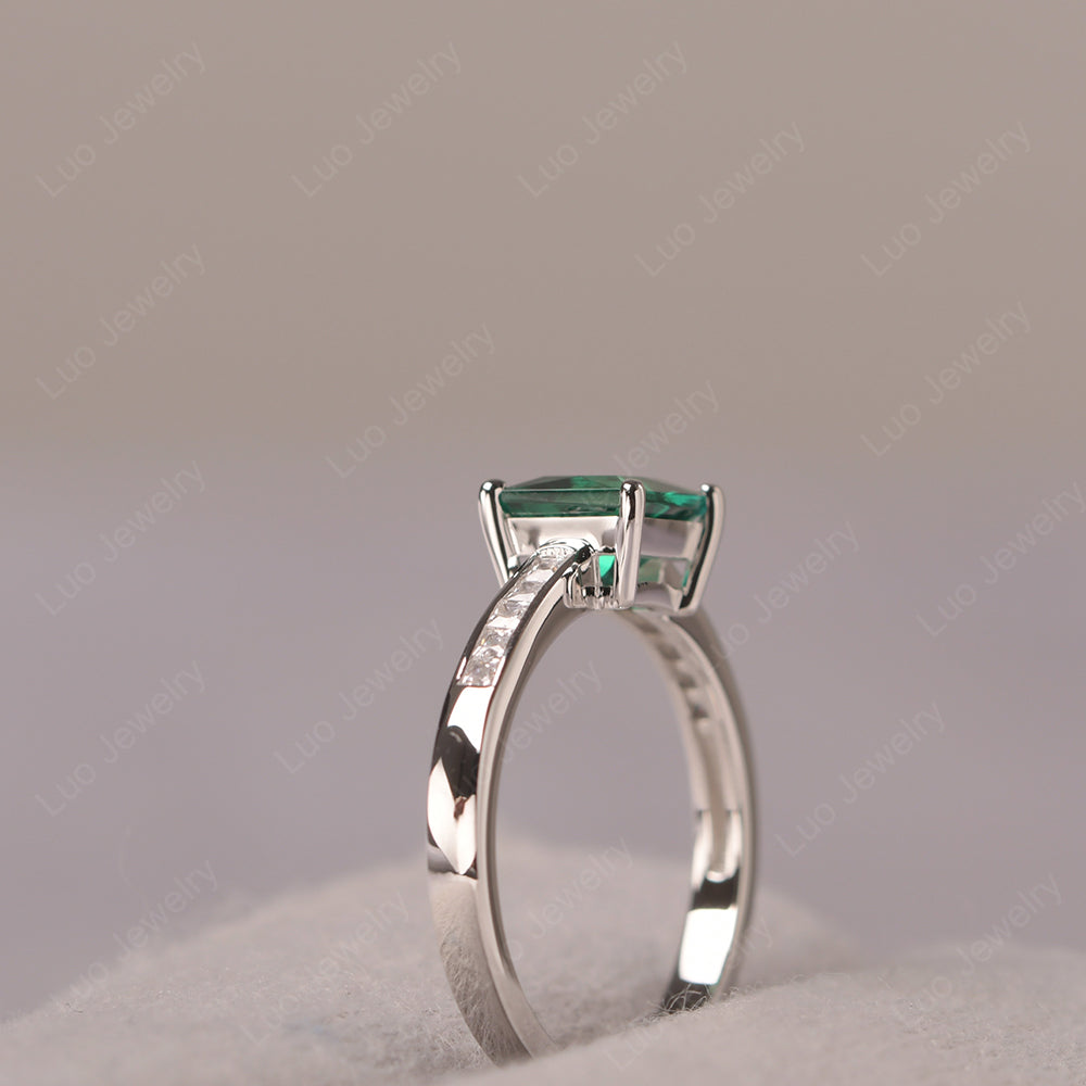 Lab Emerald Wedding Rings Princess Cut Rose Gold - LUO Jewelry