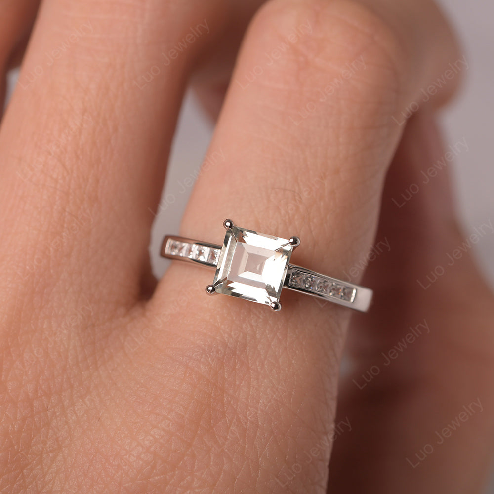 Green Amethyst Wedding Rings Square Cut Rose Gold - LUO Jewelry