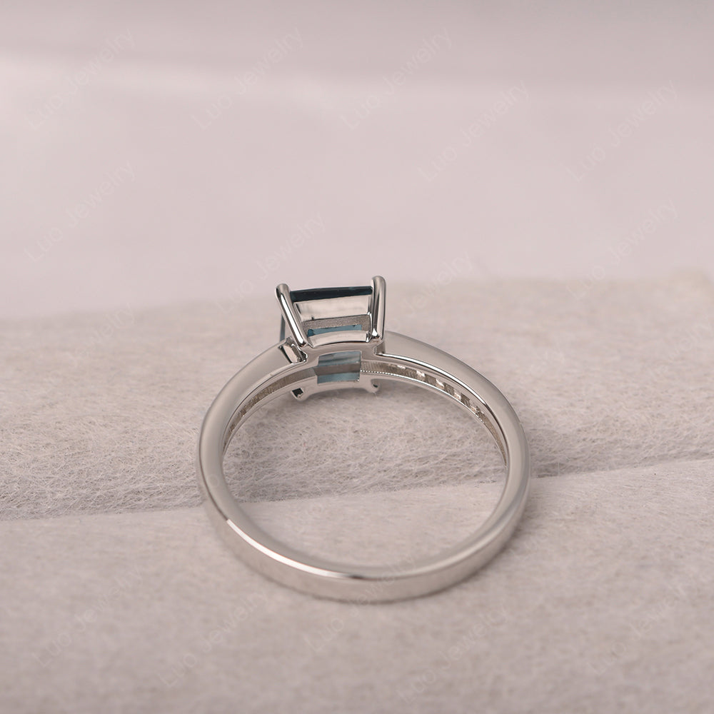 London Blue Topaz Wedding Rings Princess Cut Rose Gold - LUO Jewelry