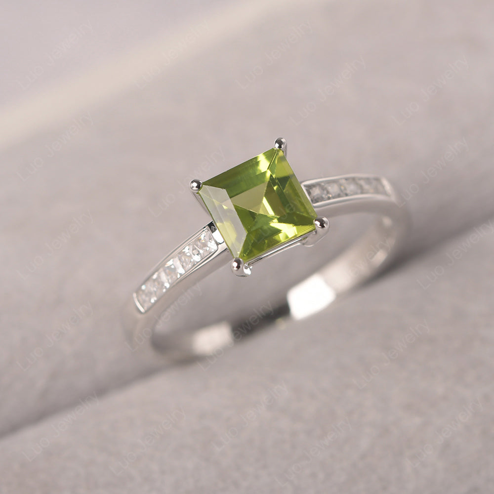 Peridot Wedding Rings Square Cut Rose Gold - LUO Jewelry