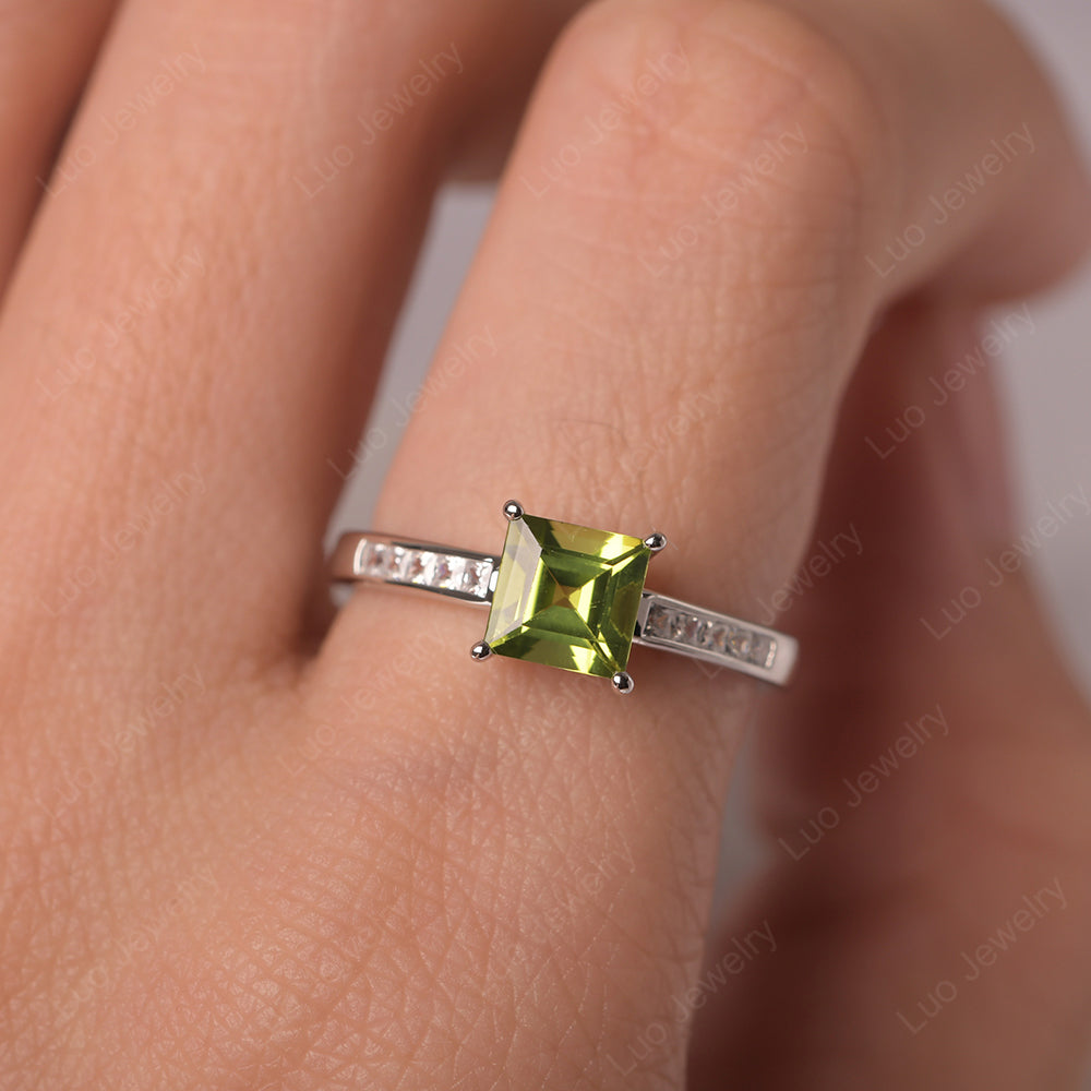 Peridot Wedding Rings Square Cut Rose Gold - LUO Jewelry