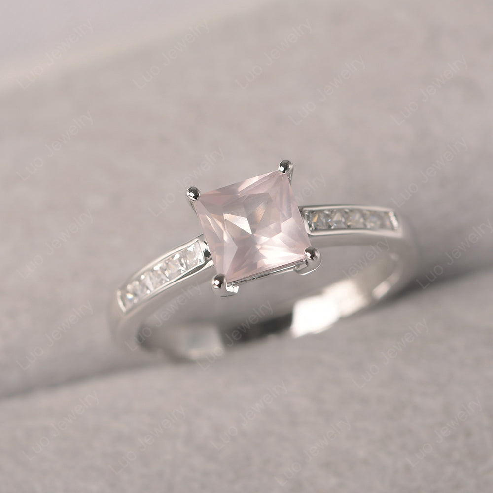 Rose Quartz Wedding Rings Princess Cut Rose Gold - LUO Jewelry