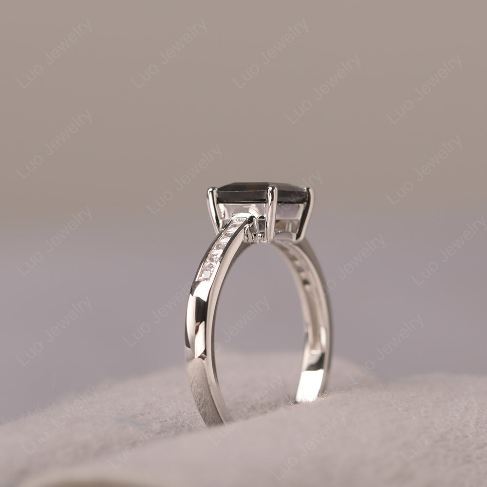 Smoky Quartz  Wedding Rings Square Cut Rose Gold - LUO Jewelry