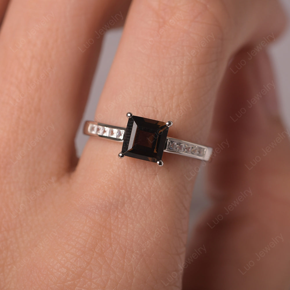 Smoky Quartz  Wedding Rings Square Cut Rose Gold - LUO Jewelry