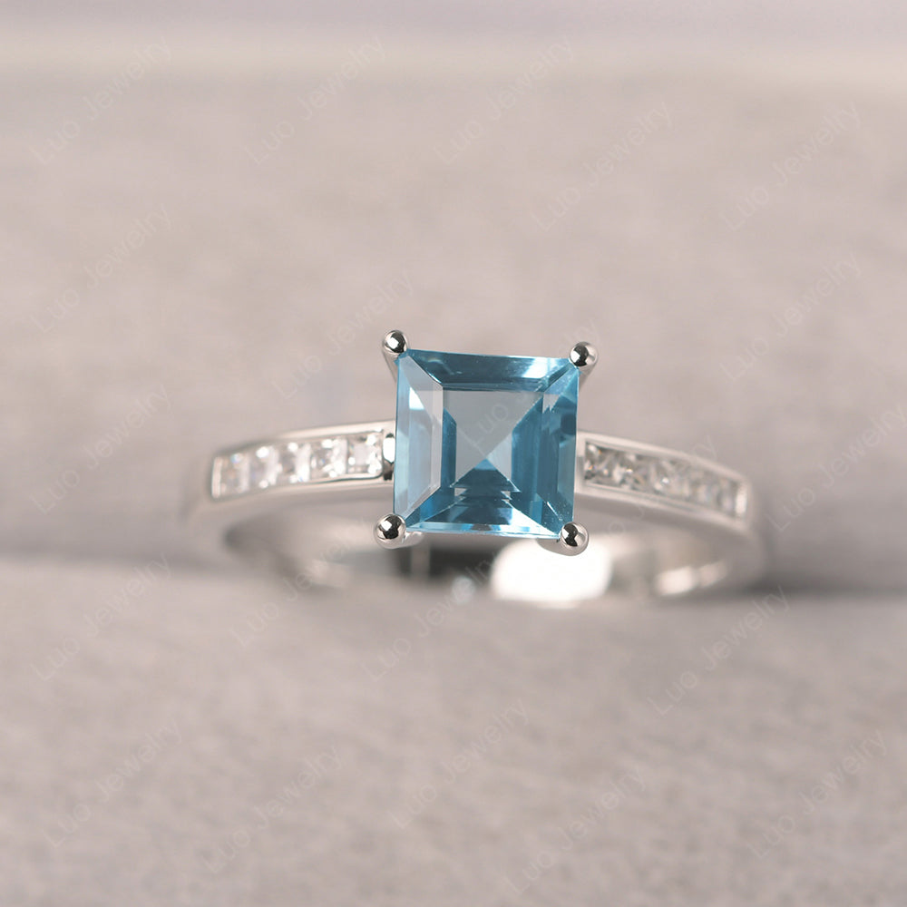 Swiss Blue Topaz Wedding Rings Square Cut Rose Gold - LUO Jewelry