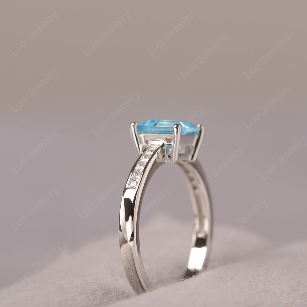 Swiss Blue Topaz Wedding Rings Square Cut Rose Gold - LUO Jewelry