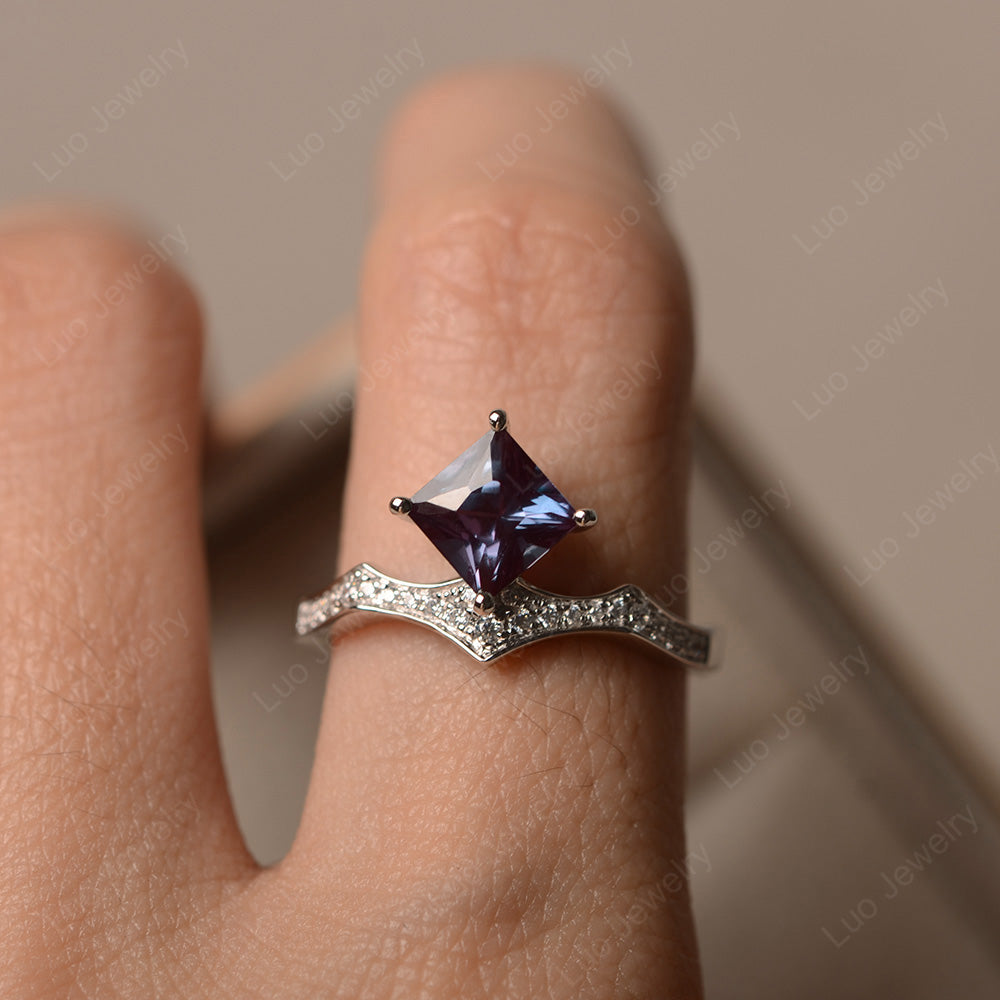 Vintage Kite Set Princess Cut Alexandrite Ring - LUO Jewelry