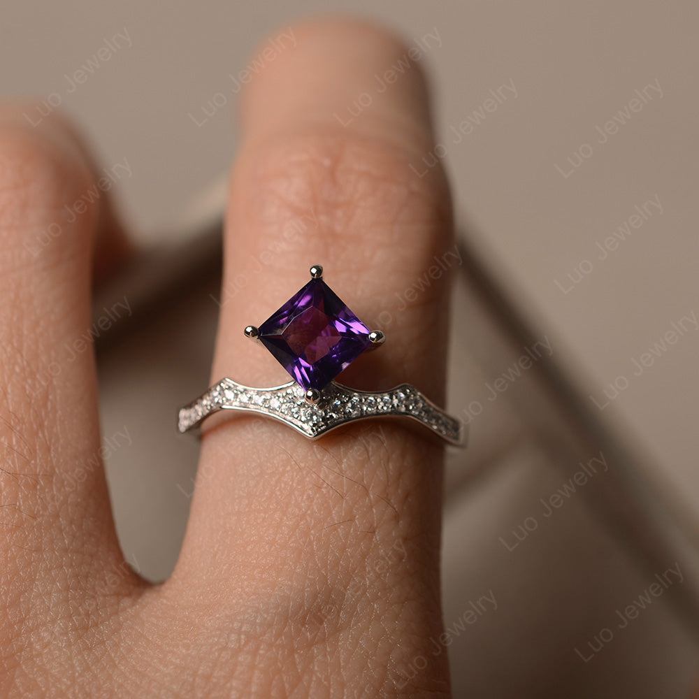 Vintage Kite Set Princess Cut Amethyst Ring - LUO Jewelry