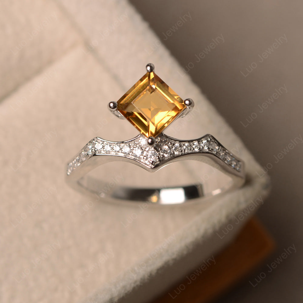 Vintage Kite Set Square Cut Citrine Ring - LUO Jewelry