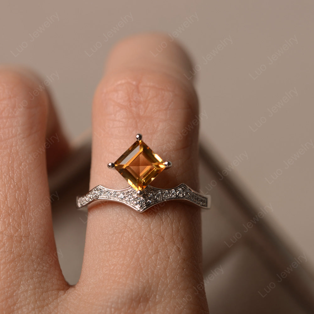 Vintage Kite Set Square Cut Citrine Ring - LUO Jewelry