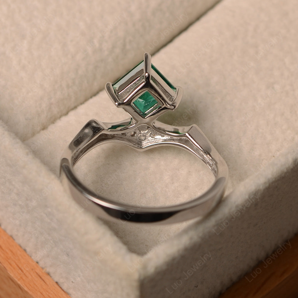 Vintage Kite Set Princess Cut Lab Emerald Ring - LUO Jewelry