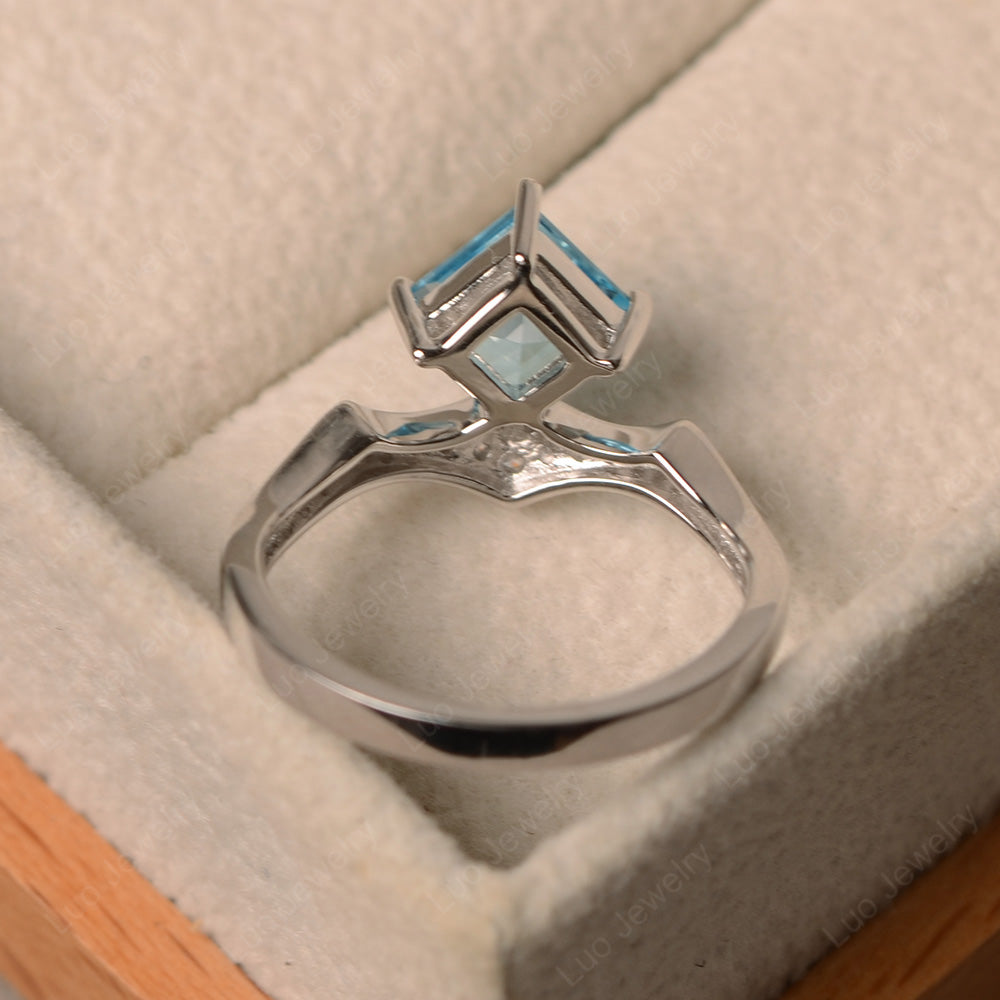 Vintage Kite Set Princess Cut Swiss Blue Topaz Ring - LUO Jewelry