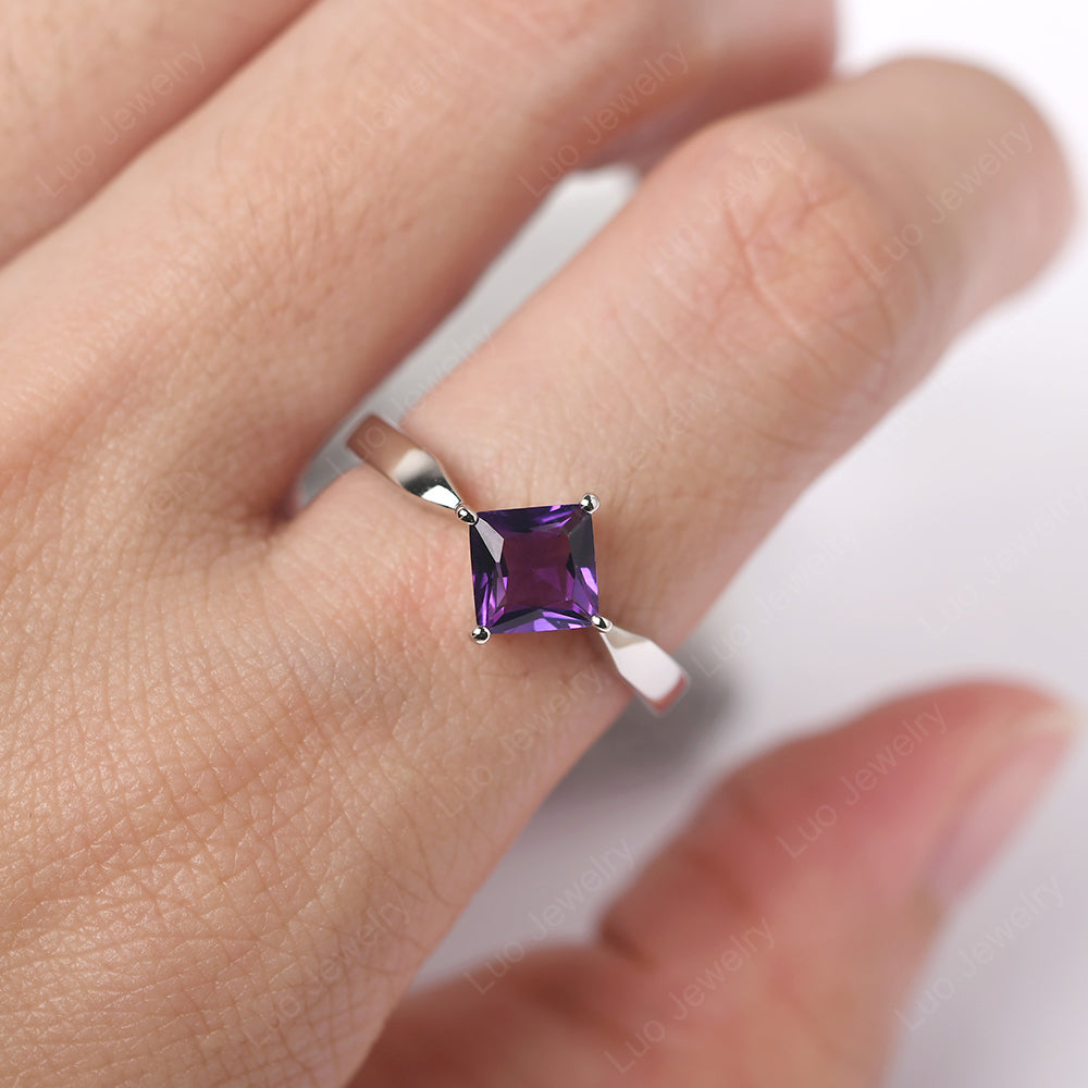 Princess Cut Kite Set Amethyst Solitaire Ring - LUO Jewelry