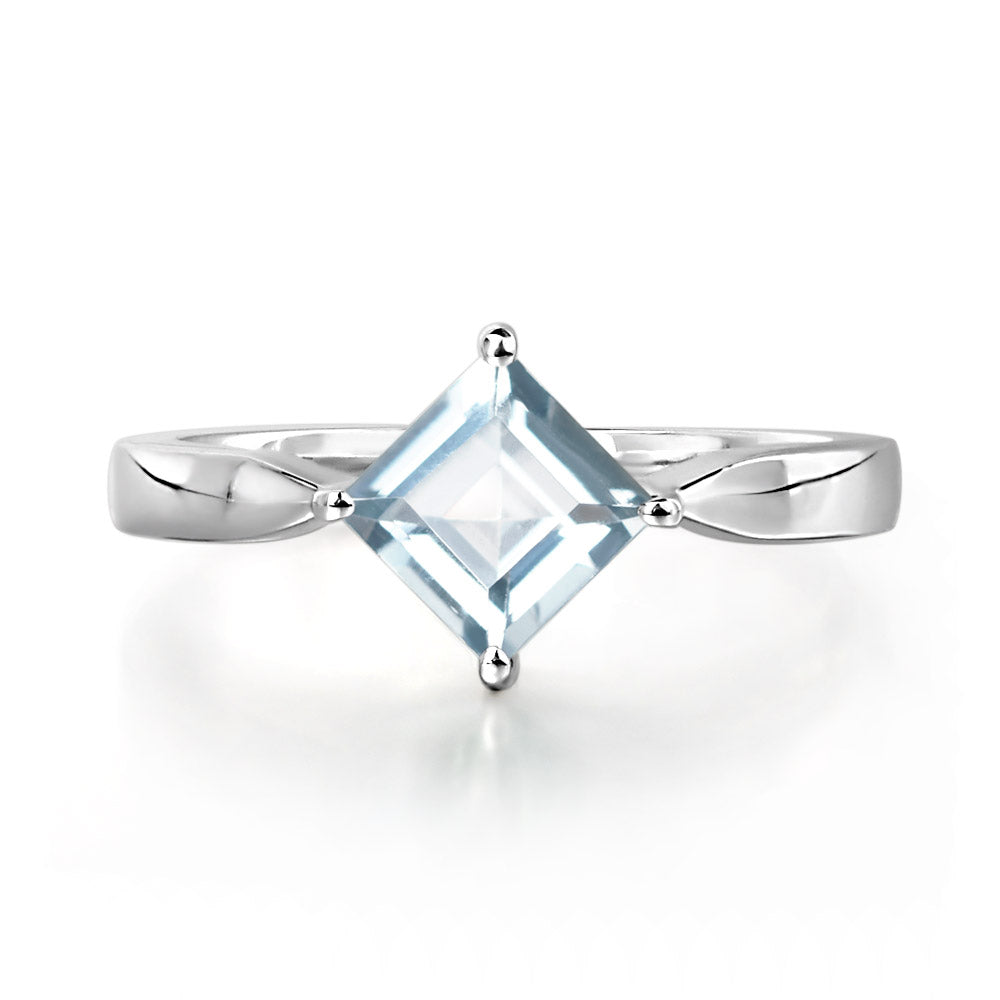 Square Cut Kite Set Aquamarine Solitaire Ring - LUO Jewelry