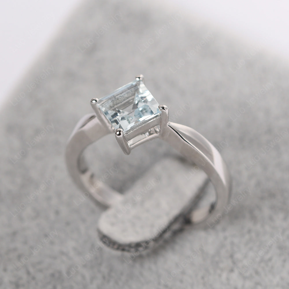 Square Cut Kite Set Aquamarine Solitaire Ring - LUO Jewelry