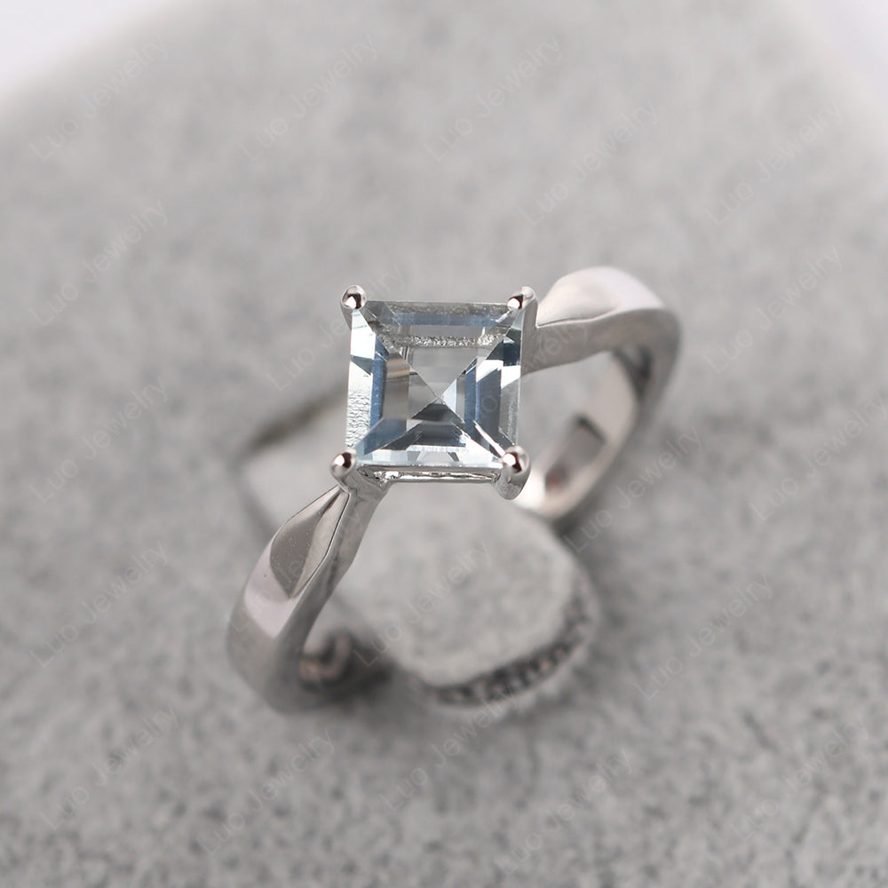 Square Cut Kite Set Aquamarine Solitaire Ring - LUO Jewelry