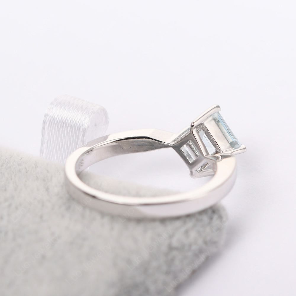 Square Cut Kite Set Aquamarine Solitaire Ring - LUO Jewelry
