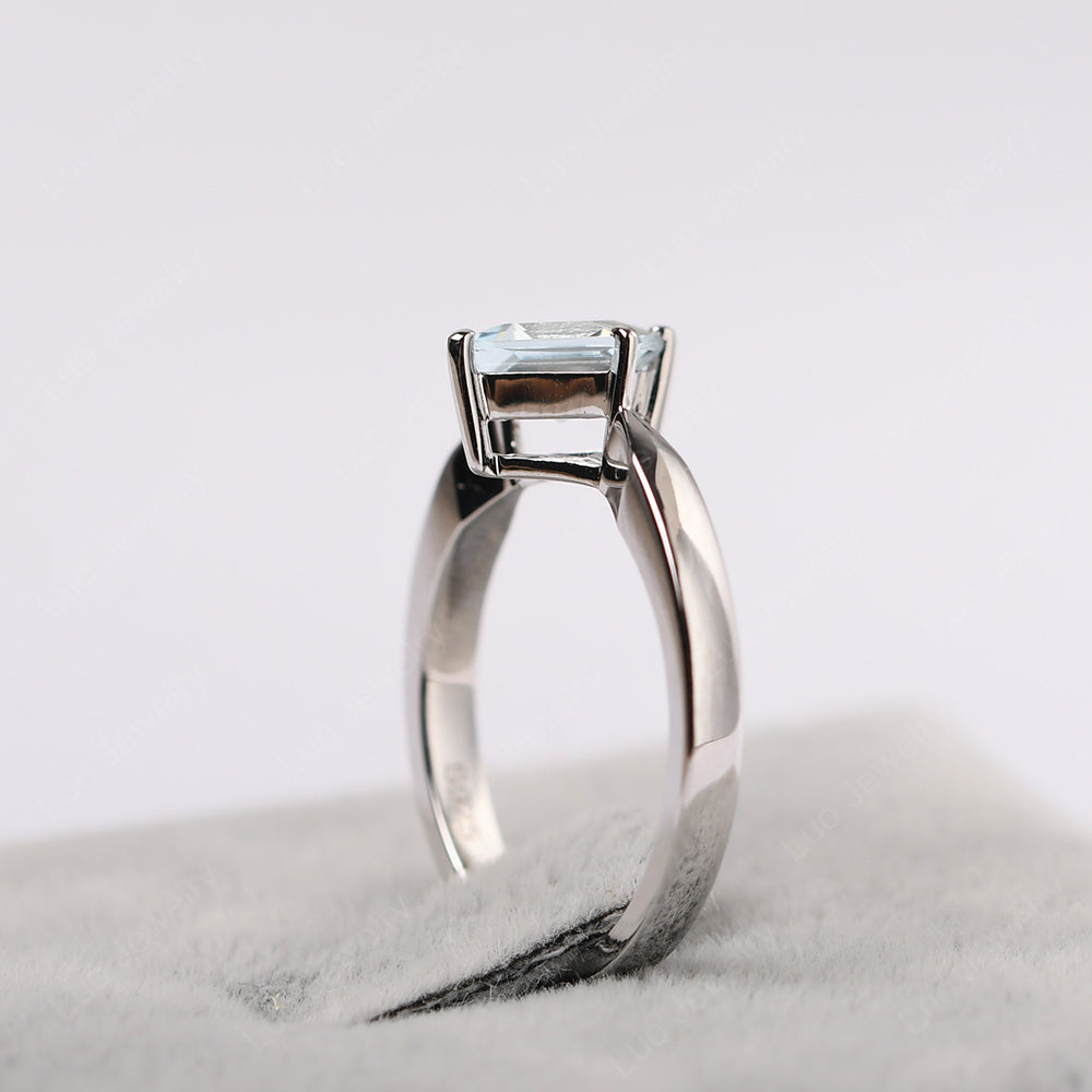 Square Cut Kite Set Aquamarine Solitaire Ring - LUO Jewelry