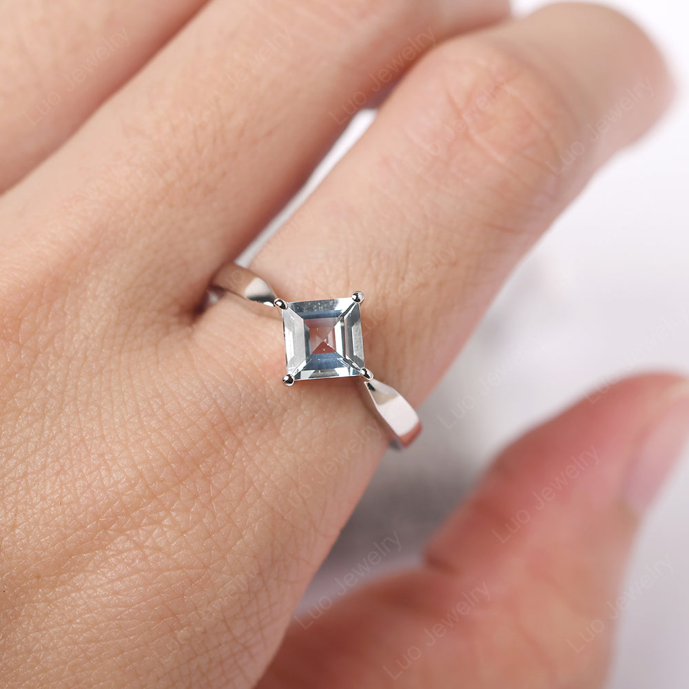 Square Cut Kite Set Aquamarine Solitaire Ring - LUO Jewelry