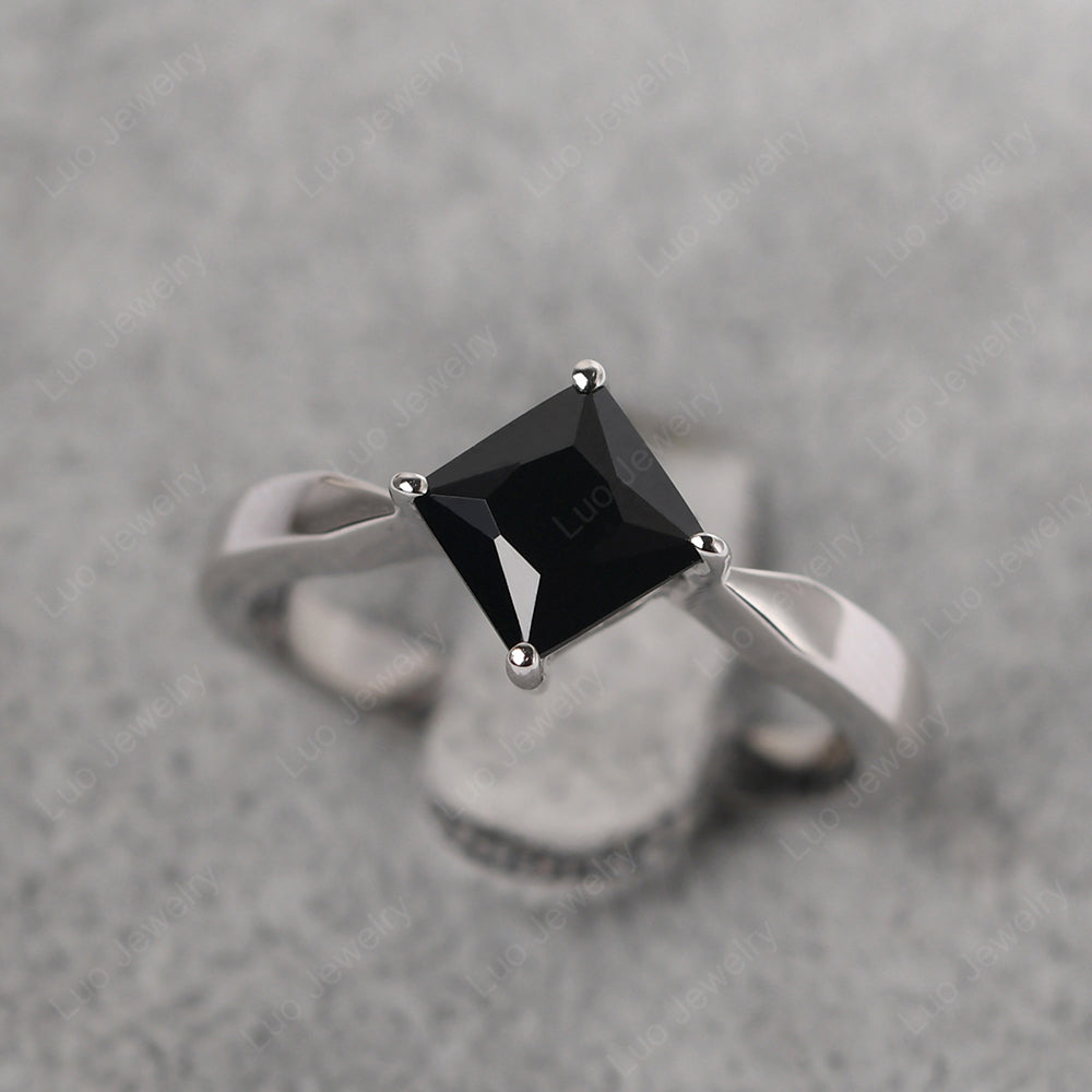 Princess Cut Kite Set Black Stone Solitaire Ring - LUO Jewelry