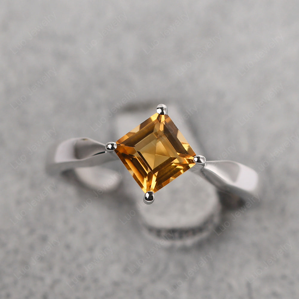 Square Cut Kite Set Citrine Solitaire Ring - LUO Jewelry