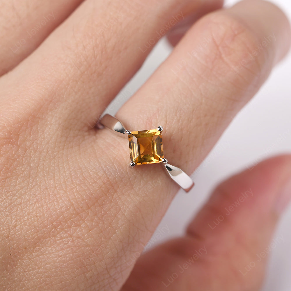 Square Cut Kite Set Citrine Solitaire Ring - LUO Jewelry