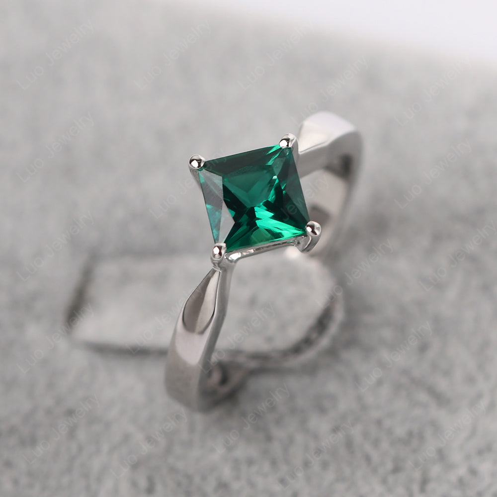 Princess Cut Kite Set Lab Emerald Solitaire Ring - LUO Jewelry