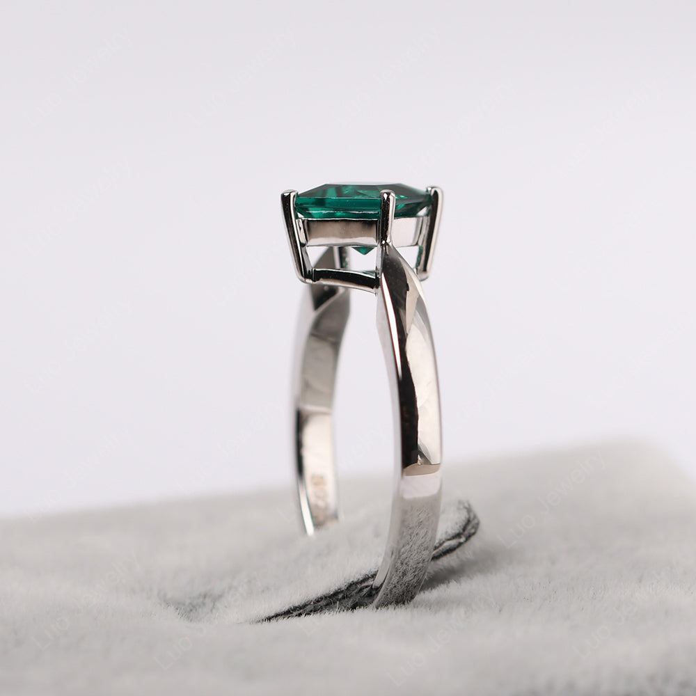 Princess Cut Kite Set Lab Emerald Solitaire Ring - LUO Jewelry