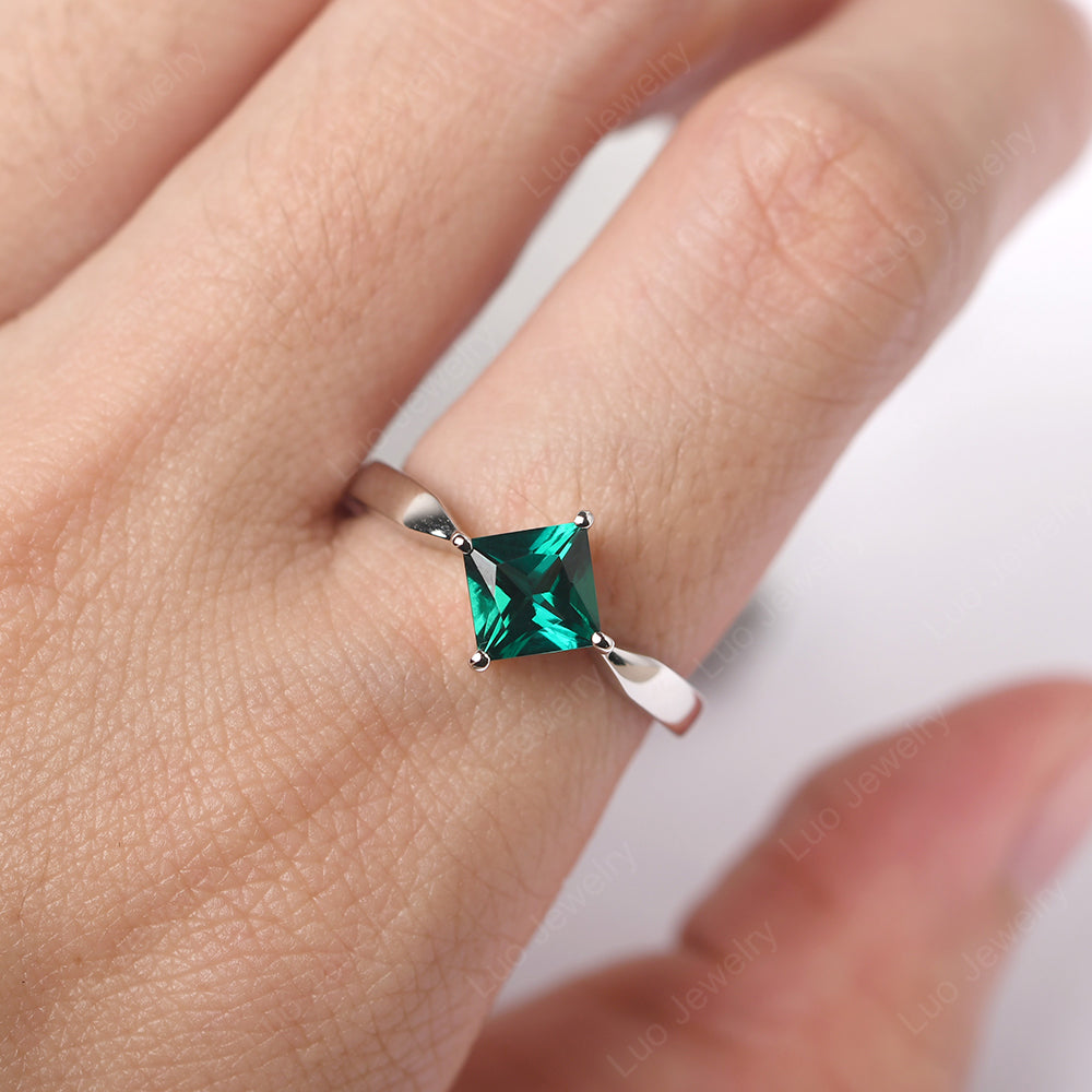 Princess Cut Kite Set Lab Emerald Solitaire Ring - LUO Jewelry