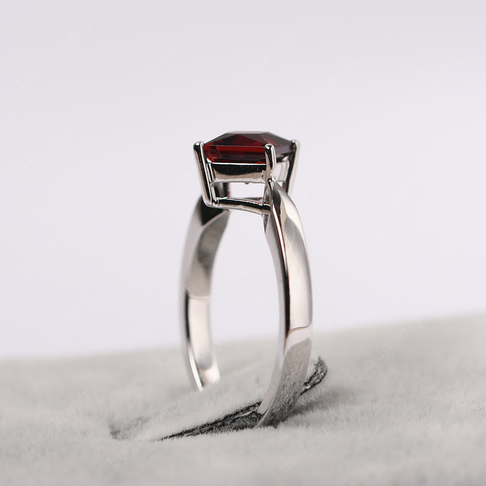 Princess Cut Kite Set Garnet Solitaire Ring - LUO Jewelry
