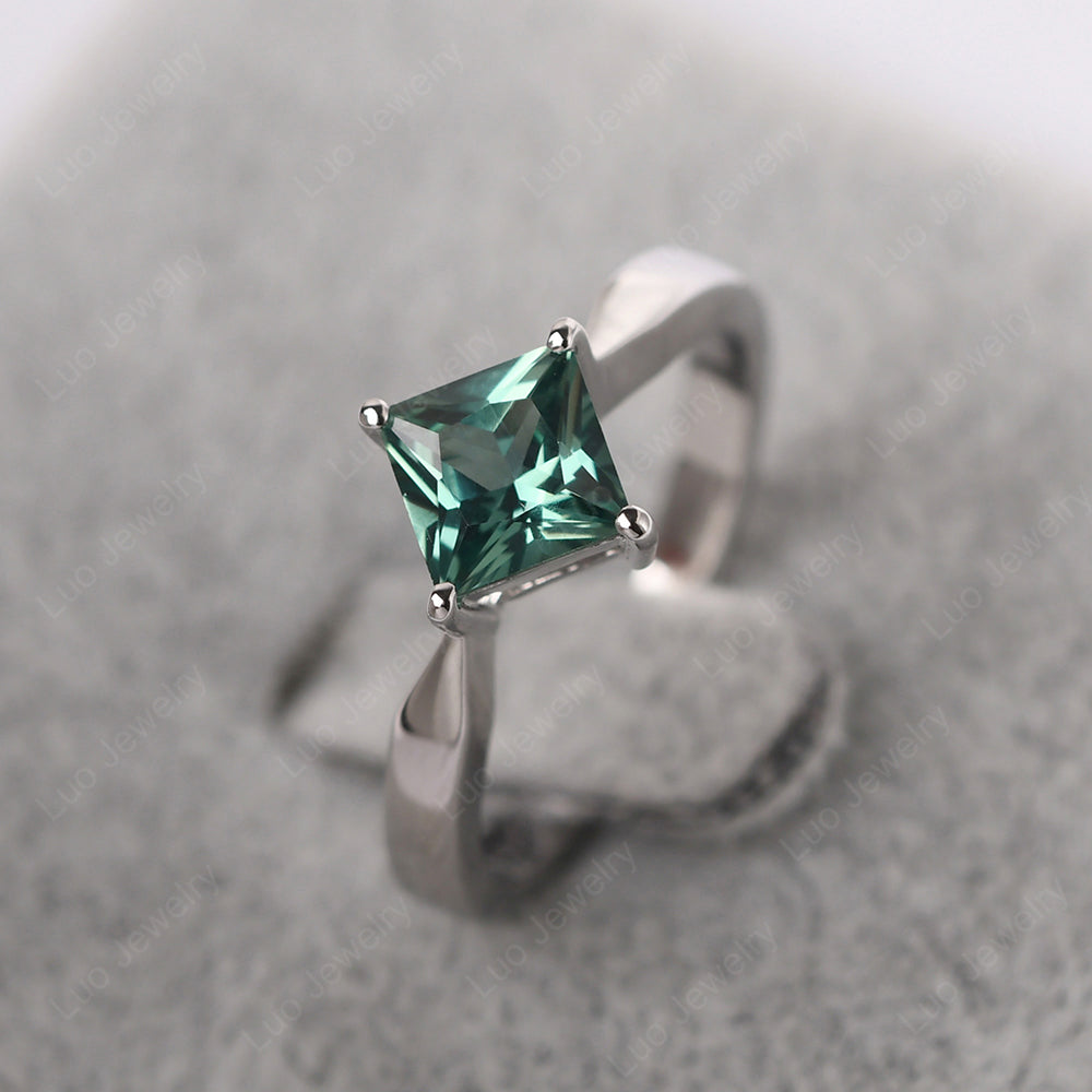 Princess Cut Kite Set Green Sapphire Solitaire Ring - LUO Jewelry