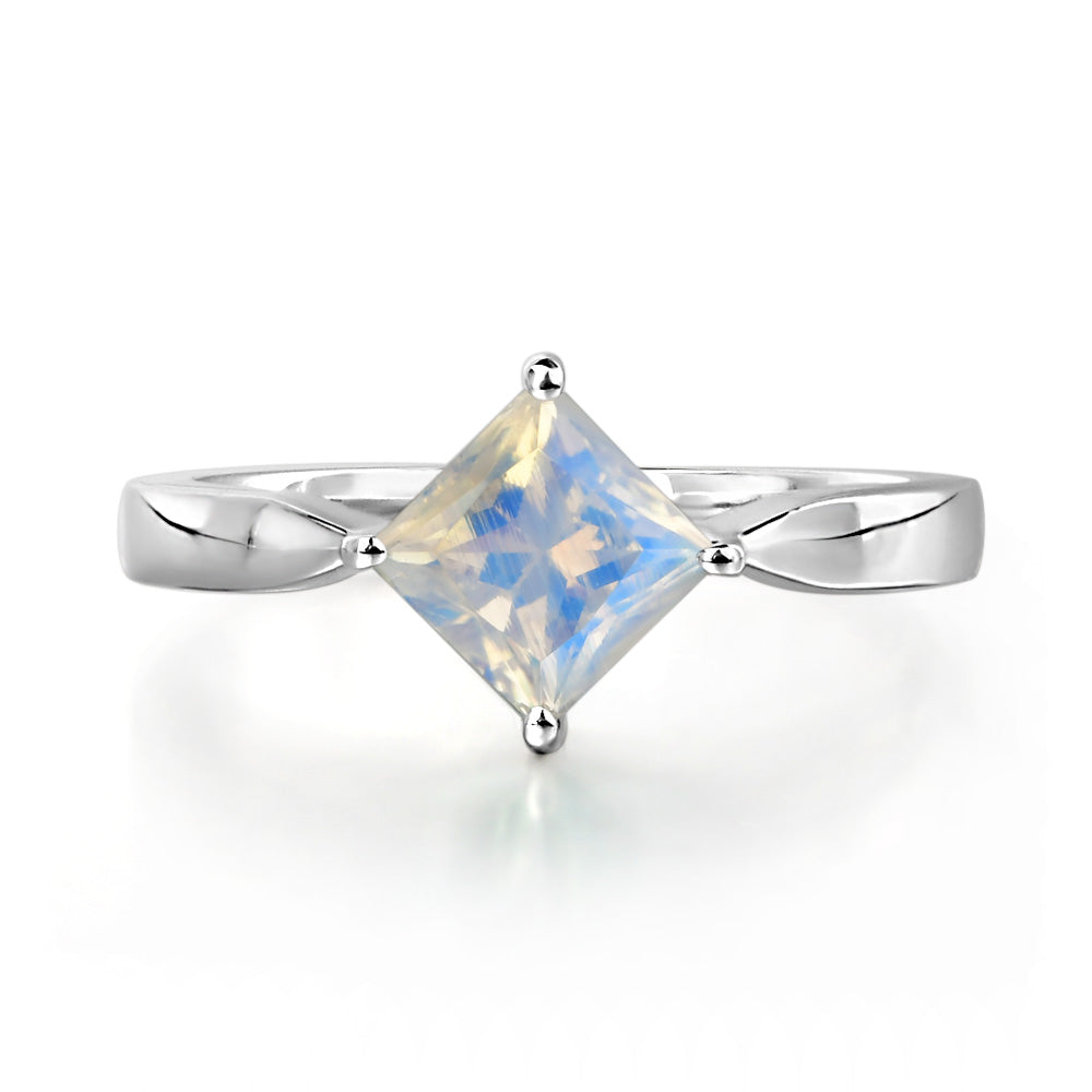 Princess Cut Kite Set Moonstone Solitaire Ring - LUO Jewelry