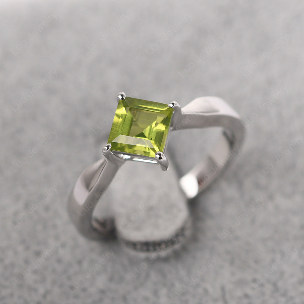 Square Cut Kite Set Peridot Solitaire Ring - LUO Jewelry