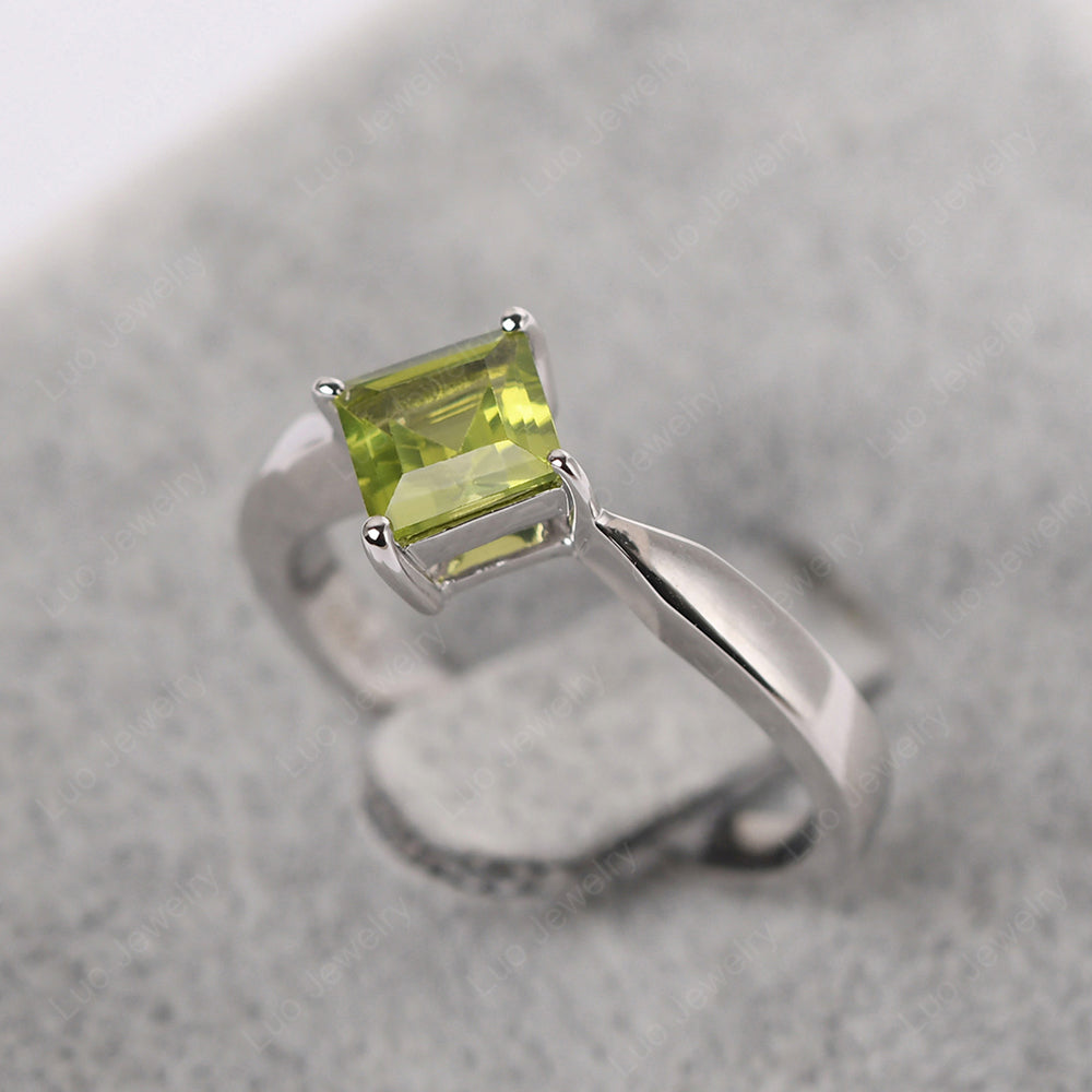 Square Cut Kite Set Peridot Solitaire Ring - LUO Jewelry